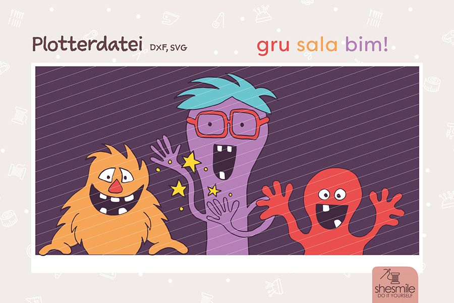 Gru Sala Bim - die 3 Monsterfreunde (Plotterdatei, Illustration und Ausmalbild)