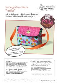 Nähanleitung und Schnittmuster gestaltet als PDF-E-Book für eine Kindergartentasche oder Kita-Tasche mit Umhängegurt und kleiner Reißverschluss-Innentasche Milla.