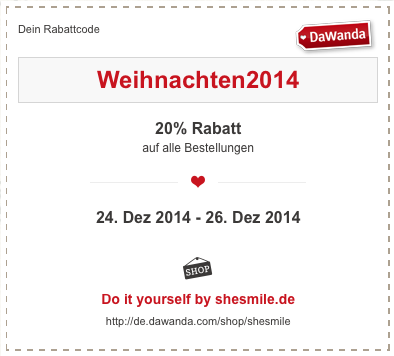 DaWanda Gutschein - 20% Rabatt auf alle Bestellungen vom 24. bis 26 Dezember 2014