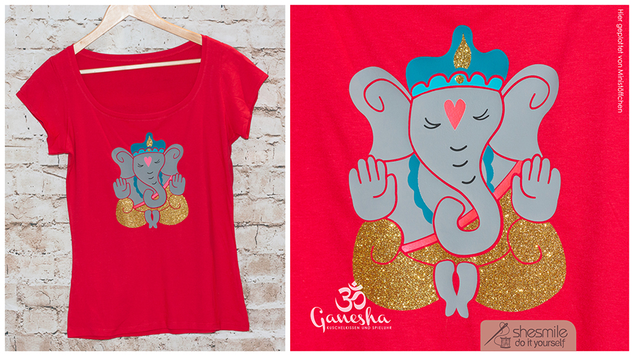 Die Plotterdatei Ganesha. Wunderschön auf einem T-Shirt umgesetzt von Khanysha von Ministöffchen.