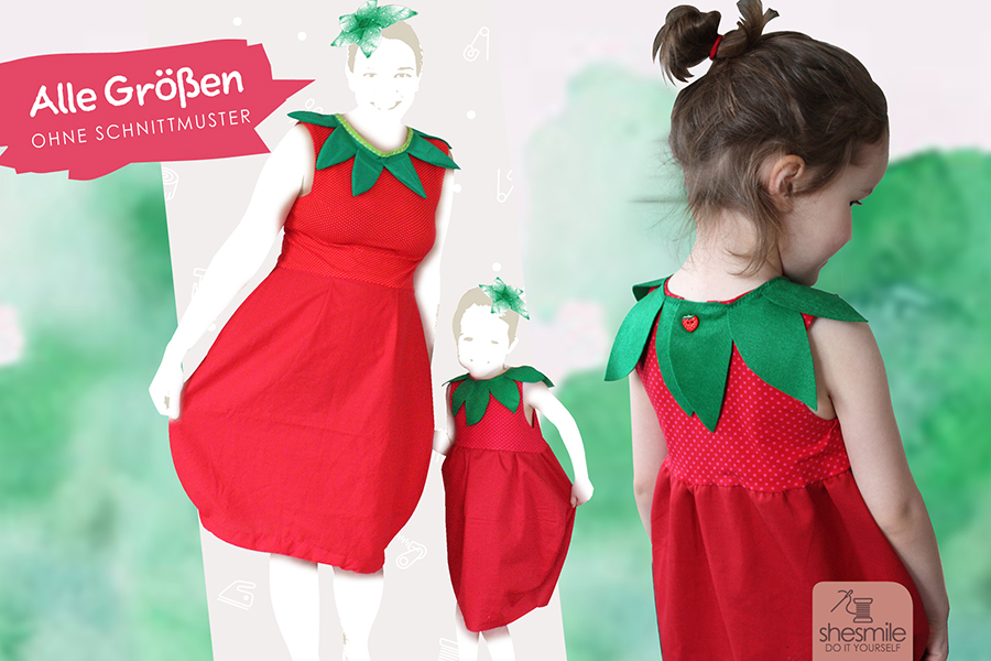 Kostüm "Erdbeere-Ballonkleid" (Nähanleitung für alle Größen) Kostüme zum Verkleiden für Kinder und Erwachsene schnell und einfach selber nähen. Mit der passenden Nähanleitung, Schnittmuster, Bastelidee, DIY-Tutorial von shesmile.