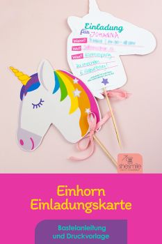Pinterest-Pin: Einladungskarte "Einhorn" (Bastelanleitung und Druckvorlage)