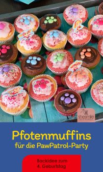 Pinterest-Pin: Bunte Pfotenmuffins zum PawPatrol Geburtstag!