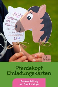 Pinterest-Pin: Einladungskarte "Pferdekopf" (Bastelanleitung und Druckvorlage)