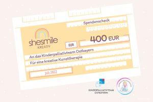 Der Ergebnis der Toniebox-AddOn Spendenaktion von Matroschka Handmade und shesmile. 400 EUR Spende an das Kinderpalliativteam Ostbayern.