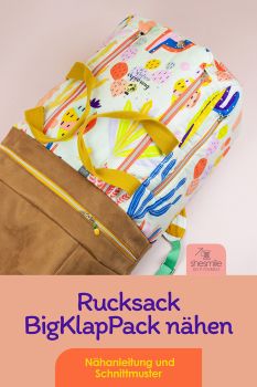 Nähanleitung und Schnittmuster in 2 Größen von shesmile DIY. Einen XXL Rucksack BigKlapPack als Handgepäck für den Wochenende Urlaub nähen.