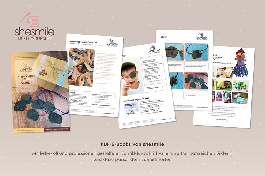 Nähanleitung und Schnittmuster gestaltet als PDF-E-Book für die Augenklappe Käptn Wildbart