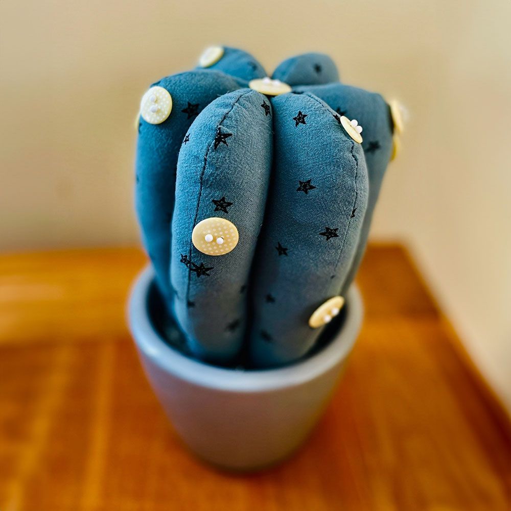 Der Kaktus ist der Knaller! Dieser ist ein Geschenk für eine liebe Bekannte, die ein Arbeitszimmer ohne Tageslicht hat, daher auch quasi schmucklos. Die Blüten sind mit Stecknadeln befestigt-die Lösung für Faule. Danke für die Inspiration!
