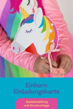 Pinterest-Pin: Einladungskarte "Einhorn" (Bastelanleitung und Druckvorlage)