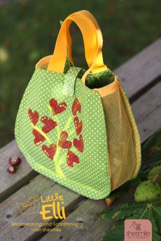Pinterest-Pin: Kinderhandtasche "LittleElli" als Herbst-Sammeltasche mit Netz