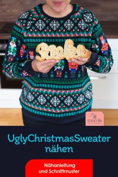 Knallbunt und mit kitschigen Motiven! Für Weihnachten habe ich einen Pullover RiekeRaglan als UglyChristmas Sweater genäht. Nähen mit shesmile Schnittmuster.